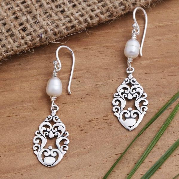 Alternate image for Artisan Made Cultured Freshwater Pearl Dangle Earrings Balinese Rain