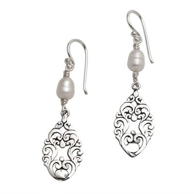 Alternate image for Artisan Made Cultured Freshwater Pearl Dangle Earrings Balinese Rain