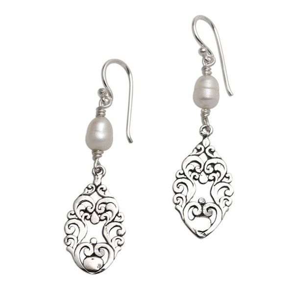 Alternate image for Artisan Made Cultured Freshwater Pearl Dangle Earrings Balinese Rain