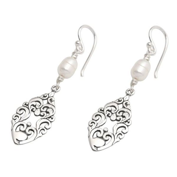 Alternate image for Artisan Made Cultured Freshwater Pearl Dangle Earrings Balinese Rain