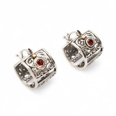 Alternate image for Spring-Themed Hoop Earrings with Garnet and 18k Gold Accents Seductive Garden