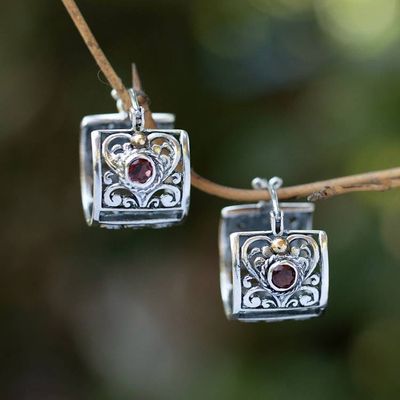 Alternate image for Spring-Themed Hoop Earrings with Garnet and 18k Gold Accents Seductive Garden