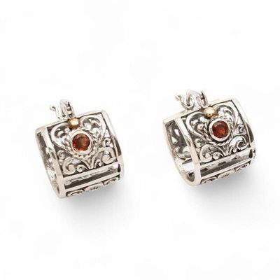Alternate image for Spring-Themed Hoop Earrings with Garnet and 18k Gold Accents Seductive Garden