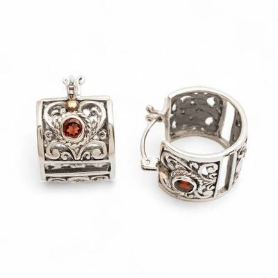 Alternate image for Spring-Themed Hoop Earrings with Garnet and 18k Gold Accents Seductive Garden