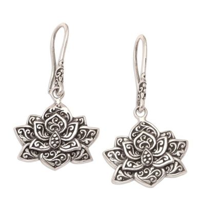 Alternate image for Handmade Floral Sterling Silver Dangle Earrings from Java Enchanted Lotus