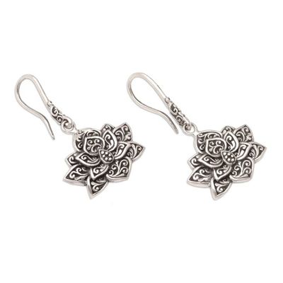 Alternate image for Handmade Floral Sterling Silver Dangle Earrings from Java Enchanted Lotus