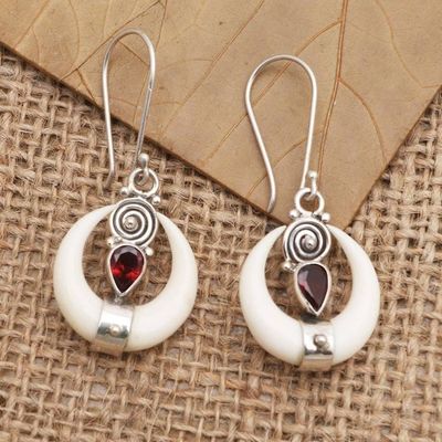 Primary image for Handmade Garnet and Sterling Silver Dangle Earrings Bright Crescent