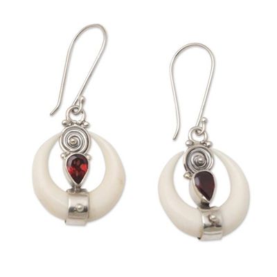 Alternate image for Handmade Garnet and Sterling Silver Dangle Earrings Bright Crescent