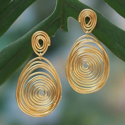 Alternate image for Modern High-Polished 18k Gold-Plated Spiral Dangle Earrings Currents of Victory