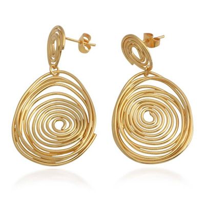 Alternate image for Modern High-Polished 18k Gold-Plated Spiral Dangle Earrings Currents of Victory
