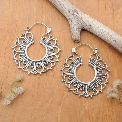 Alternate image for Balinese Spring-Themed Floral Sterling Silver Hoop Earrings Spirit of Spring