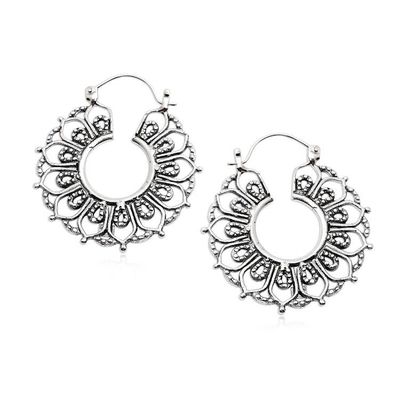 Alternate image for Balinese Spring-Themed Floral Sterling Silver Hoop Earrings Spirit of Spring
