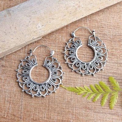 Alternate image for Balinese Spring-Themed Floral Sterling Silver Hoop Earrings Spirit of Spring