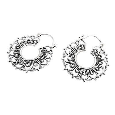 Alternate image for Balinese Spring-Themed Floral Sterling Silver Hoop Earrings Spirit of Spring