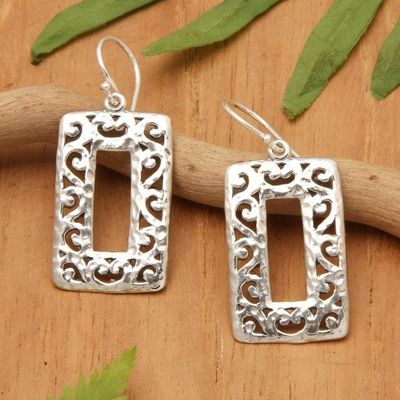 Primary image for Rectangular Hammered Sterling Silver Dangle Earrings Exquisite Frames
