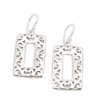 Alternate image for Rectangular Hammered Sterling Silver Dangle Earrings Exquisite Frames