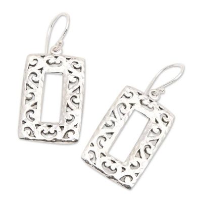 Alternate image for Rectangular Hammered Sterling Silver Dangle Earrings Exquisite Frames