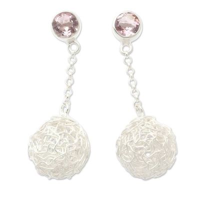 Alternate image for Modern Sterling Silver Dangle Earrings with Amethyst Gems Purple Nesting Ball
