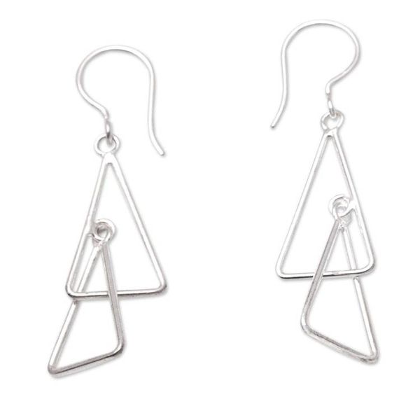 Alternate image for Sterling Silver Triangle Dangle Earrings Silver Playground