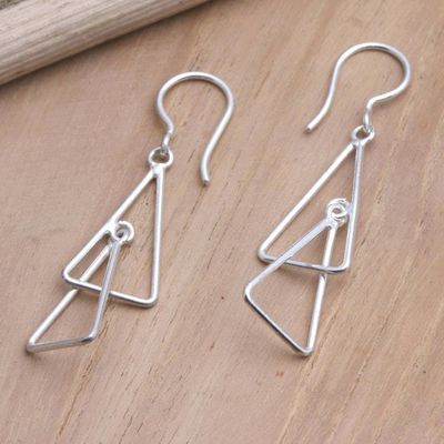 Alternate image for Sterling Silver Triangle Dangle Earrings Silver Playground