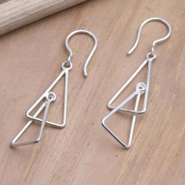 Alternate image for Sterling Silver Triangle Dangle Earrings Silver Playground
