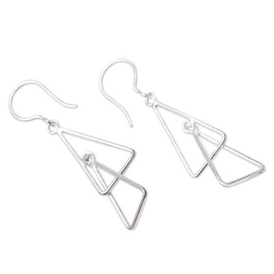 Alternate image for Sterling Silver Triangle Dangle Earrings Silver Playground