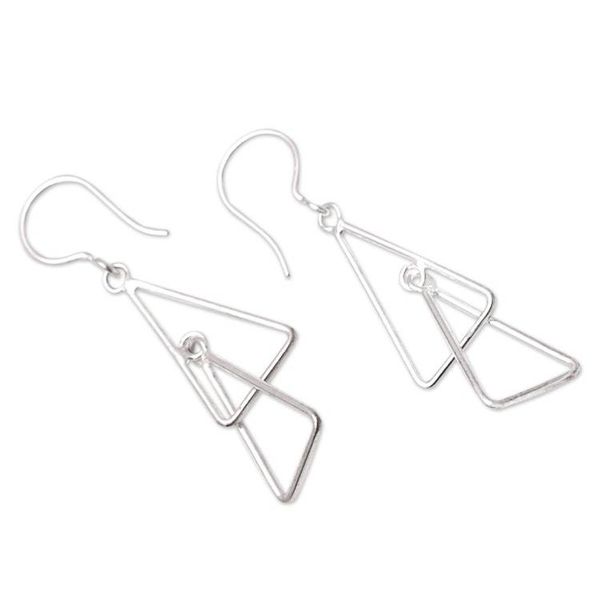 Alternate image for Sterling Silver Triangle Dangle Earrings Silver Playground
