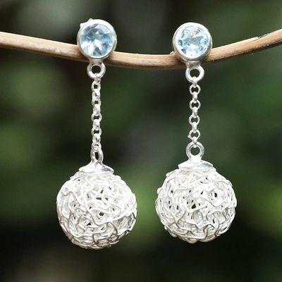 Primary image for Modern Sterling Silver Dangle Earrings with Blue Topaz Gems Blue Nesting Ball