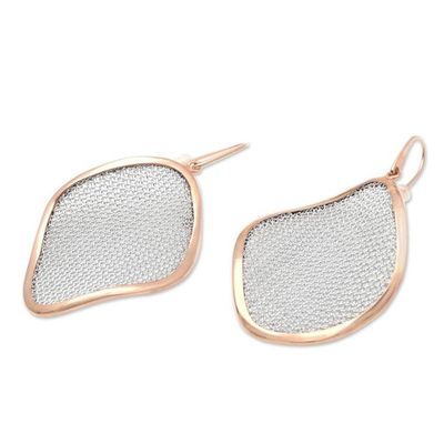 Alternate image for Rose Gold-Plated Brass and Mesh Dangle Earrings Rosy Leaves