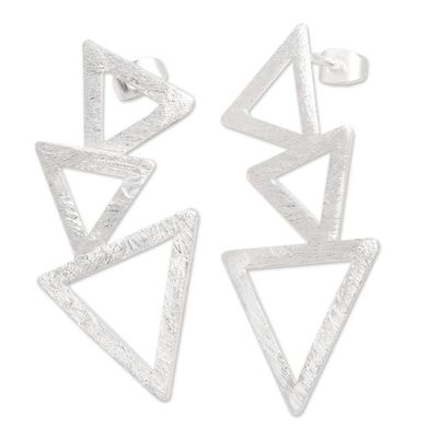 Alternate image for Sterling Silver Triangle Modern Drop Earrings Tumbling Triangles