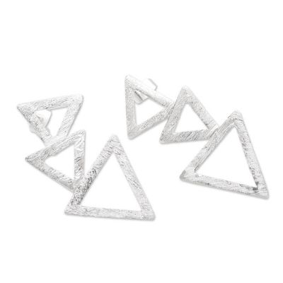 Alternate image for Sterling Silver Triangle Modern Drop Earrings Tumbling Triangles
