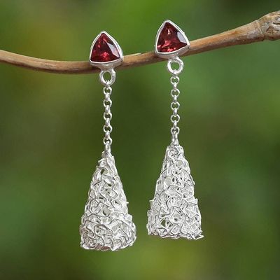Primary image for Minimalist Sterling Silver Dangle Earrings with Garnet Gems Nest of Passion