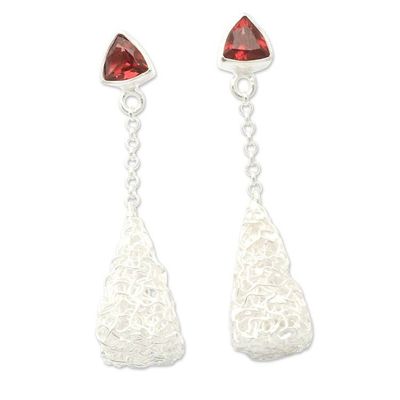 Alternate image for Minimalist Sterling Silver Dangle Earrings with Garnet Gems Nest of Passion