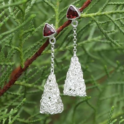 Alternate image for Minimalist Sterling Silver Dangle Earrings with Garnet Gems Nest of Passion