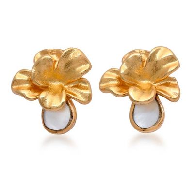Alternate image for Polished 18k Gold-Accented Brass Jasmine Button Earrings Jasmine Reflection