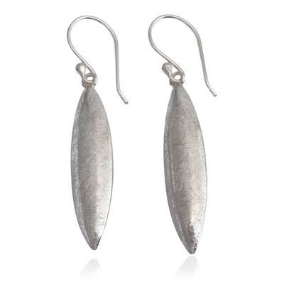 Primary image for Leaf-Shaped Brushed-Satin Sterling Silver Dangle Earrings Ethereal Wilderness