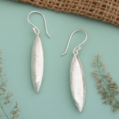 Alternate image for Leaf-Shaped Brushed-Satin Sterling Silver Dangle Earrings Ethereal Wilderness