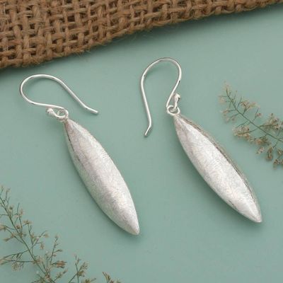 Alternate image for Leaf-Shaped Brushed-Satin Sterling Silver Dangle Earrings Ethereal Wilderness