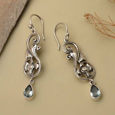 Primary image for Floral-Themed Silver Earrings with 2-Carat Blue Topaz Stones Garden Allure