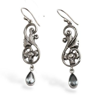 Alternate image for Floral-Themed Silver Earrings with 2-Carat Blue Topaz Stones Garden Allure