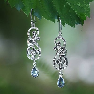 Alternate image for Floral-Themed Silver Earrings with 2-Carat Blue Topaz Stones Garden Allure