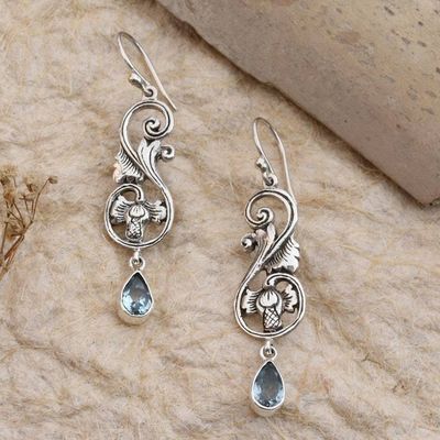 Alternate image for Floral-Themed Silver Earrings with 2-Carat Blue Topaz Stones Garden Allure
