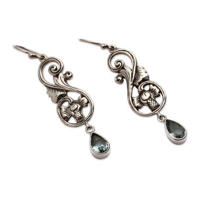 Alternate image for Floral-Themed Silver Earrings with 2-Carat Blue Topaz Stones Garden Allure
