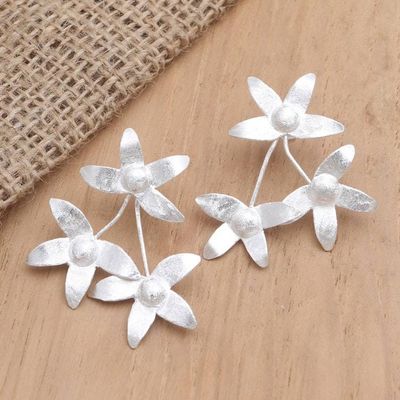 Primary image for Sterling Silver Floral Drop Earrings White Star Flower
