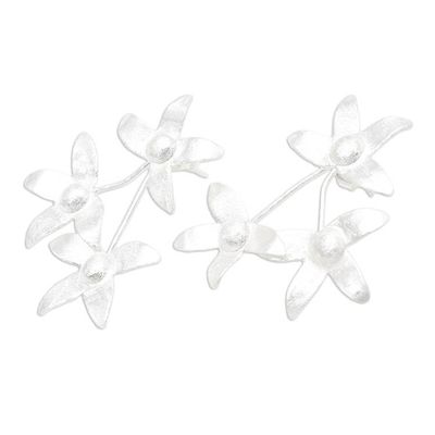 Alternate image for Sterling Silver Floral Drop Earrings White Star Flower
