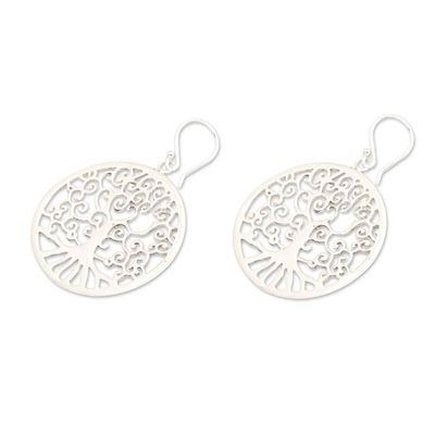 Alternate image for Polished Round Tree-Themed Sterling Silver Dangle Earrings Glowing Naturally