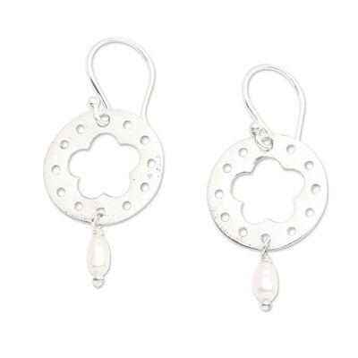Alternate image for Floral Round Cultured Pearl Dangle Earrings from Bali Celestial Frangipani