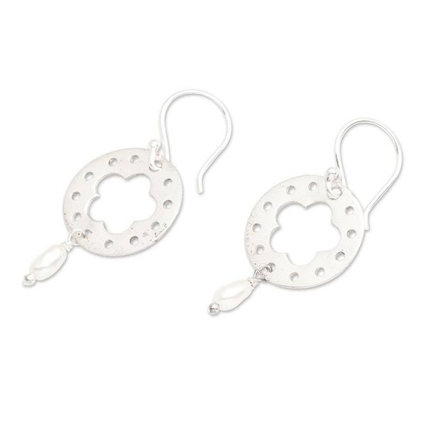 Alternate image for Floral Round Cultured Pearl Dangle Earrings from Bali Celestial Frangipani