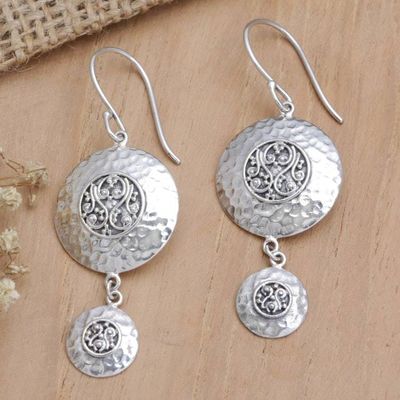 Alternate image for Sterling Silver Hammered Dangle Earrings from Bali Twin Discs