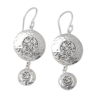 Alternate image for Sterling Silver Hammered Dangle Earrings from Bali Twin Discs